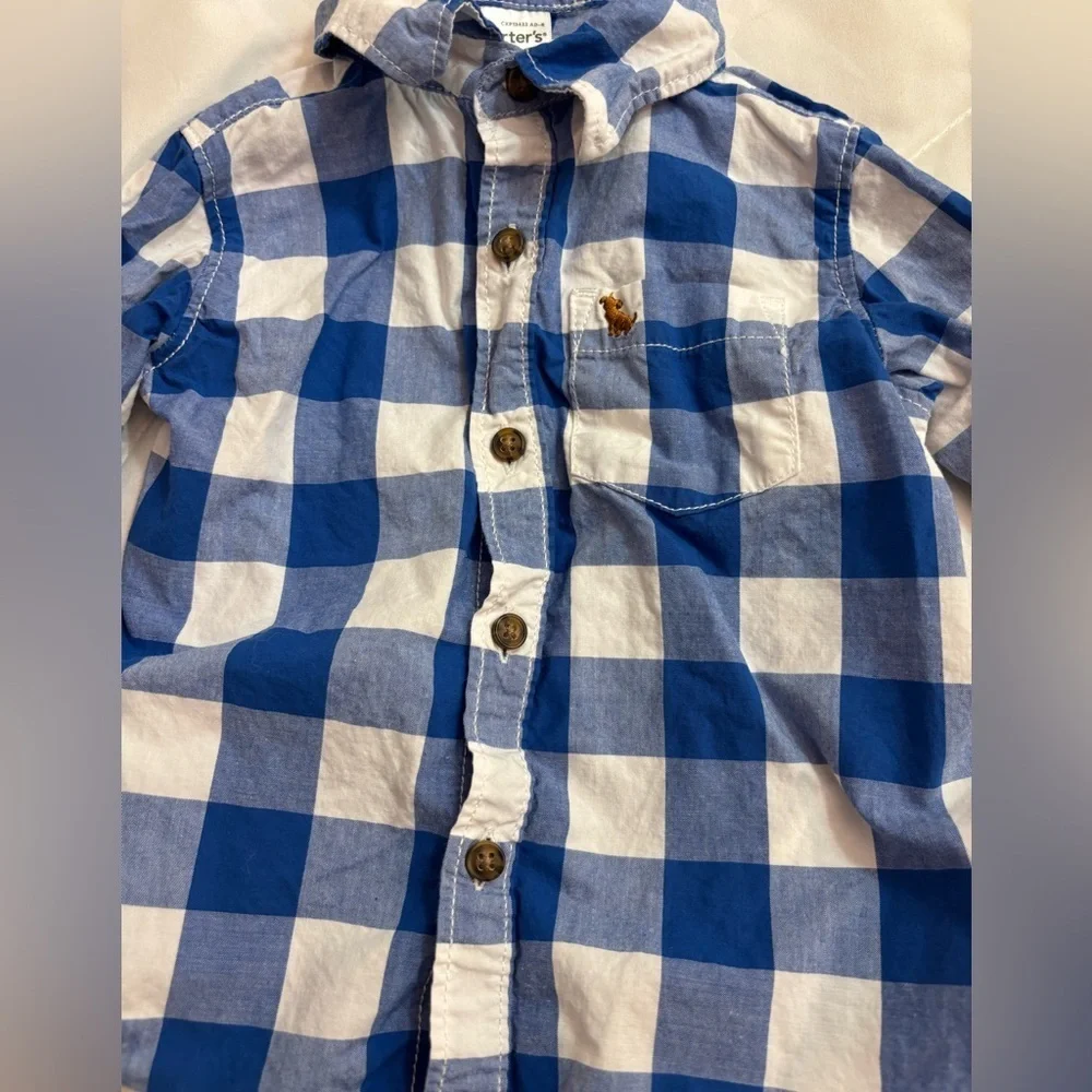 Carter's Blue and White Checkered Polo Shirt size 18 months- collar and buttons